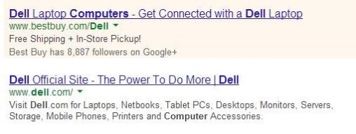 Dell Ad vs Dell Organic Listing
